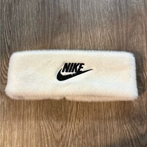 Nike Cream Faux Fur Headband with Black Logo